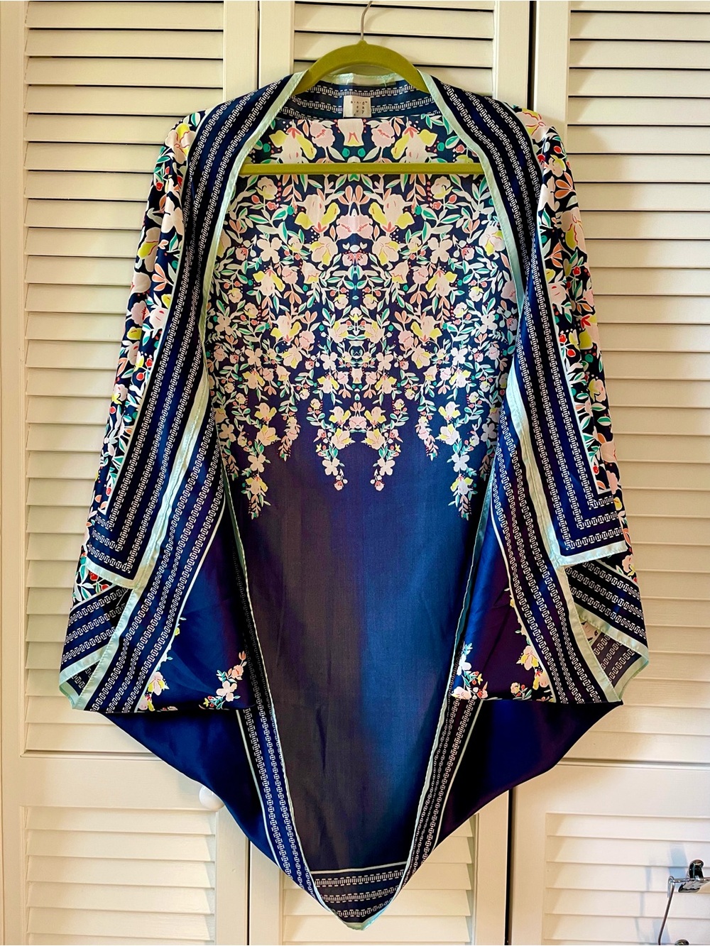 Midnight Blue Floral Kimono Open Front Cardigan OS